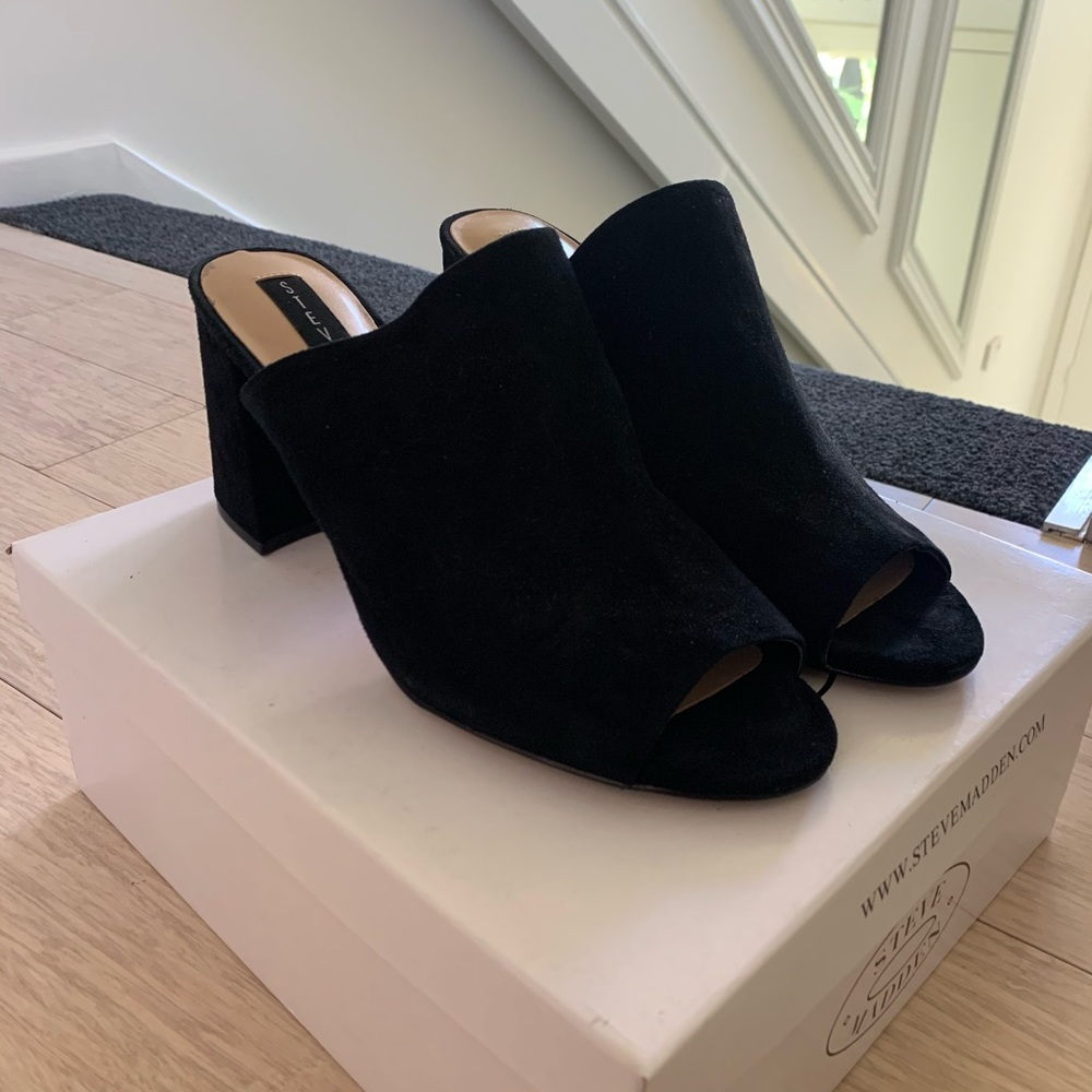 Steve Madden Suede Black Heeled Mules